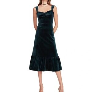 Betsey Johnson Dark Green Teal Velvet Midi Length Dress Retro Pinup Size Large L